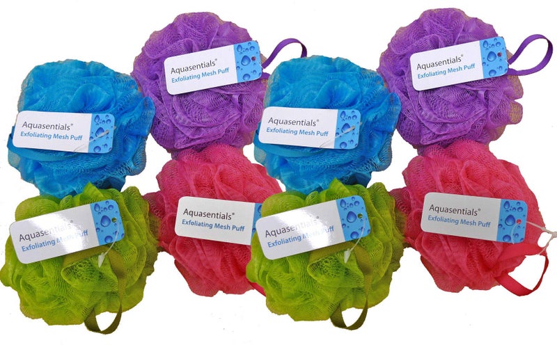 Aquasentials Mesh Pouf Bath Sponge 8 Pack
