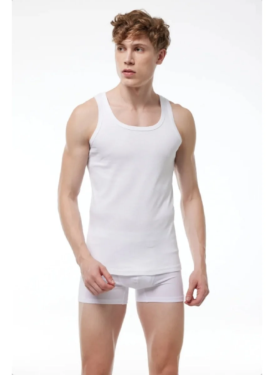 Malabadi 034 - 4 Piece Men's White 100% Cotton Rib Undershirt