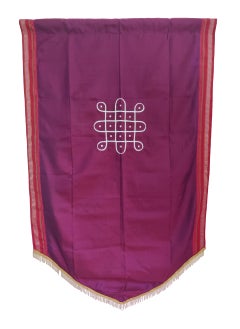 PUNYATVA Punyatva Backdrop Curtain for Ganpati Festival Decoration PurpleRed B Khan Kolam Rangoli Design Machine Embroidery Decorative Backdrop Cloth for Varlaxmi Navratri Ponagl Bonalu Diwali Ugadi Pooja  - Image 1