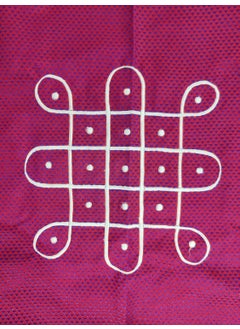 PUNYATVA Punyatva Backdrop Curtain for Ganpati Festival Decoration PurpleRed B Khan Kolam Rangoli Design Machine Embroidery Decorative Backdrop Cloth for Varlaxmi Navratri Ponagl Bonalu Diwali Ugadi Pooja  - Image 3