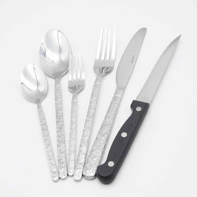 AYKDWW 24 Piece Premium Stainless Steel heavy Flatware Set Silverware Set for 24FoodGrade Tableware Cutlery SetService for 4 Tableware Including Steak KnifeDishwasher Safe - Image 1