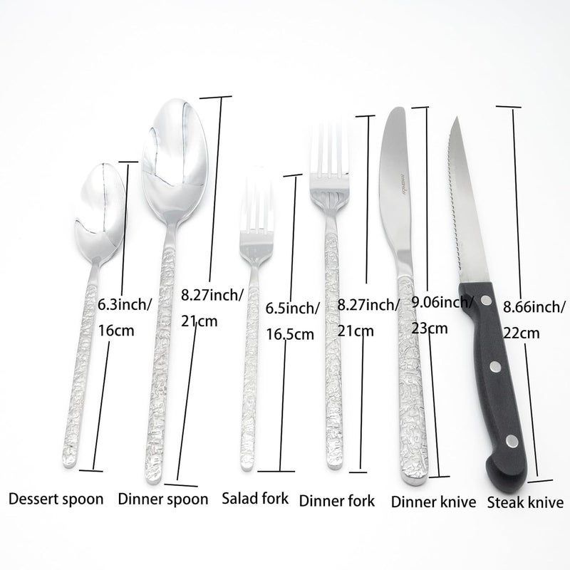 AYKDWW 24 Piece Premium Stainless Steel heavy Flatware Set Silverware Set for 24FoodGrade Tableware Cutlery SetService for 4 Tableware Including Steak KnifeDishwasher Safe - Image 5