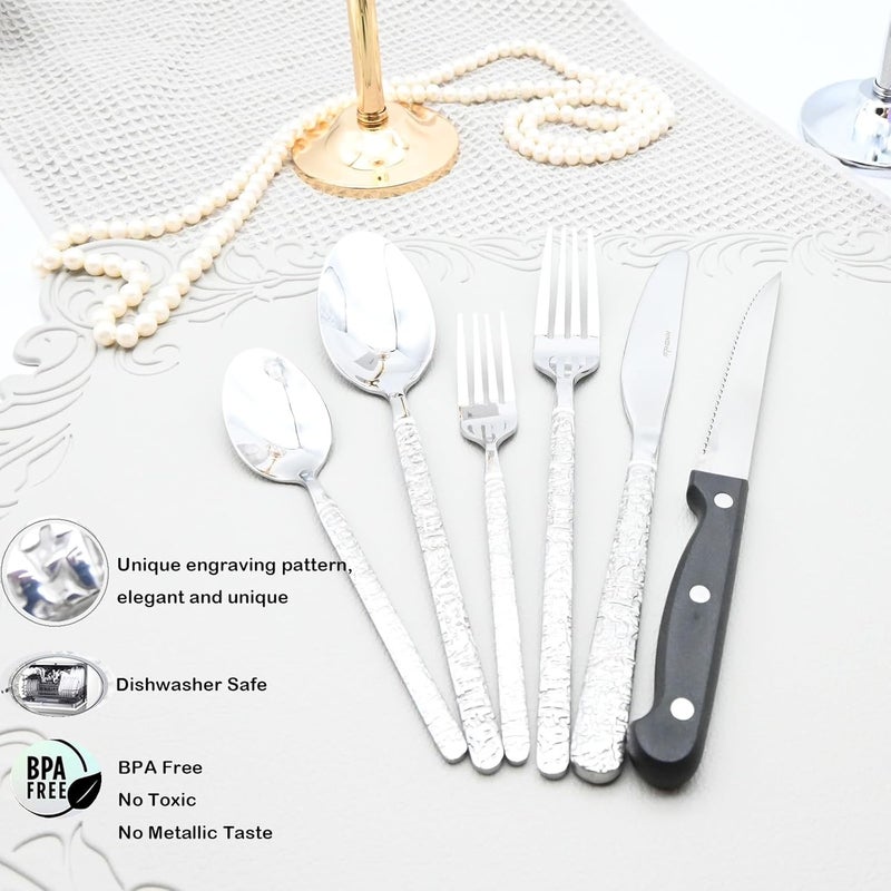 AYKDWW 24 Piece Premium Stainless Steel heavy Flatware Set Silverware Set for 24FoodGrade Tableware Cutlery SetService for 4 Tableware Including Steak KnifeDishwasher Safe - Image 3
