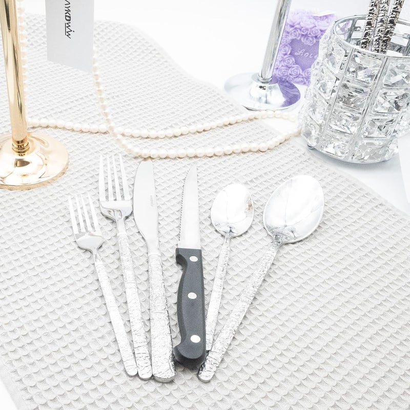 AYKDWW 24 Piece Premium Stainless Steel heavy Flatware Set Silverware Set for 24FoodGrade Tableware Cutlery SetService for 4 Tableware Including Steak KnifeDishwasher Safe - Image 4