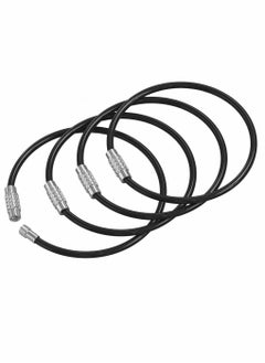 Key Ring Cable Wire Car Keychains Keyrings Loop Heavy Duty Tag Keepers Tough Binding Carabiner Rings 12Pcs 304 Stainless Steel Black Rubber Coated Steel Wire Rope Loop Rubber Coated Steel Wire Rope