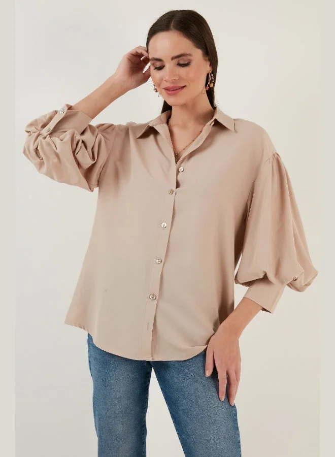 ليلا قميص نسائي قطني واسع بأكمام بالون