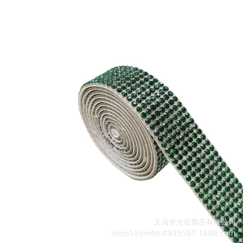 Rhinestone Adhesive Strip Multi-Size Hotfix Lace Chain Dark green - Image 1