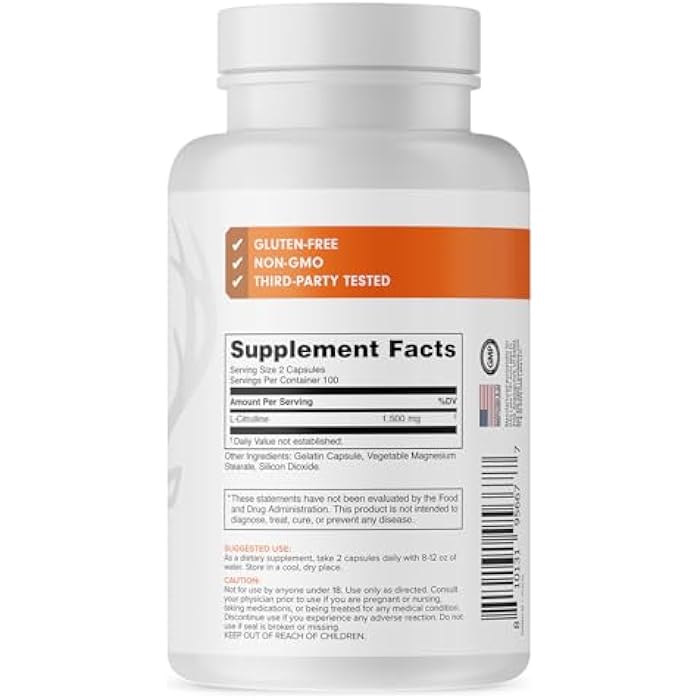 Bucked Up L-Citrulline 200 Capsules | 1500mg Per Serving | Gluten-Free | Non-GMO | Third-Party Tested | Premium Citrulline Supplement for Daily Use - 100 Servings (200 Capsules) - Image 3