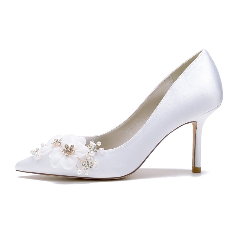 2025 Stiletto Heel Pointed Toe Shallow Mouth Diamond Flower Wedding Shoes Bridal Shoes Bridesmaid Shoes Banquet Shoes 1962-1S - Image 5