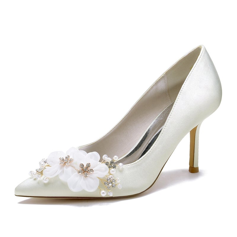 2025 Stiletto Heel Pointed Toe Shallow Mouth Diamond Flower Wedding Shoes Bridal Shoes Bridesmaid Shoes Banquet Shoes 1962-1S - Image 1