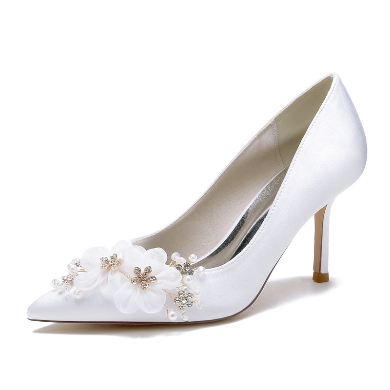 2025 Stiletto Heel Pointed Toe Shallow Mouth Diamond Flower Wedding Shoes Bridal Shoes Bridesmaid Shoes Banquet Shoes 1962-1S - Image 2