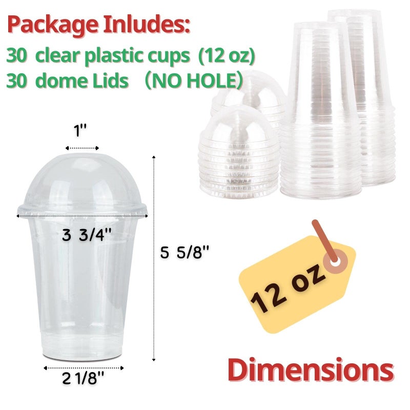 Aatriet 12 oz Clear Plastic Cups with Dome Lids No Hole - (30 Sets) PET Disposable Dessert Cup, Parfait cup for Ice Cream, Iced Cold Coffee Drinks, Cupcake. Fruit Cups for Kids bday Party with Nice Sealing - Image 2