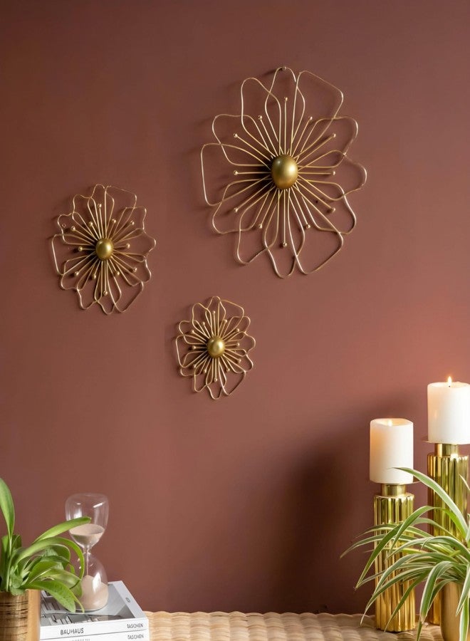 MAXXINN Wall Decor Hand Crafted Gold Finish Metal Hanging Decoration, Set of 3 Metal Wall Art Home Decor for Living Room Office Bedroom Hotel And Many More Set of 3 - Image 1