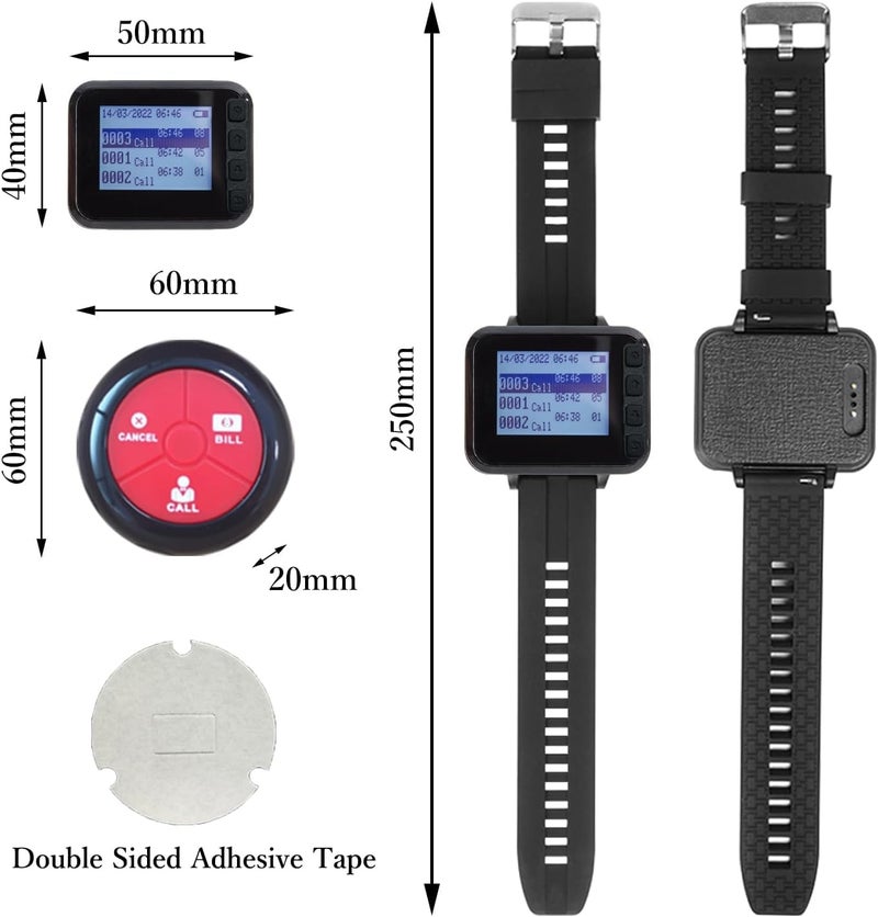 Wireless Waiter Calling System - Restaurant Pager System with Waterproof Wristband Watch Receiver & 5 Call Buttons for Café, Hubbly, Bar, Hotel - Image 2