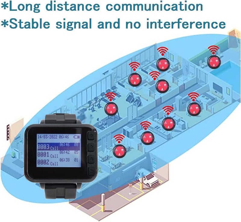 Wireless Waiter Calling System - Restaurant Pager System with Waterproof Wristband Watch Receiver & 5 Call Buttons for Café, Hubbly, Bar, Hotel - Image 4