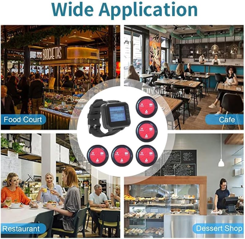 Wireless Waiter Calling System - Restaurant Pager System with Waterproof Wristband Watch Receiver & 5 Call Buttons for Café, Hubbly, Bar, Hotel - Image 5