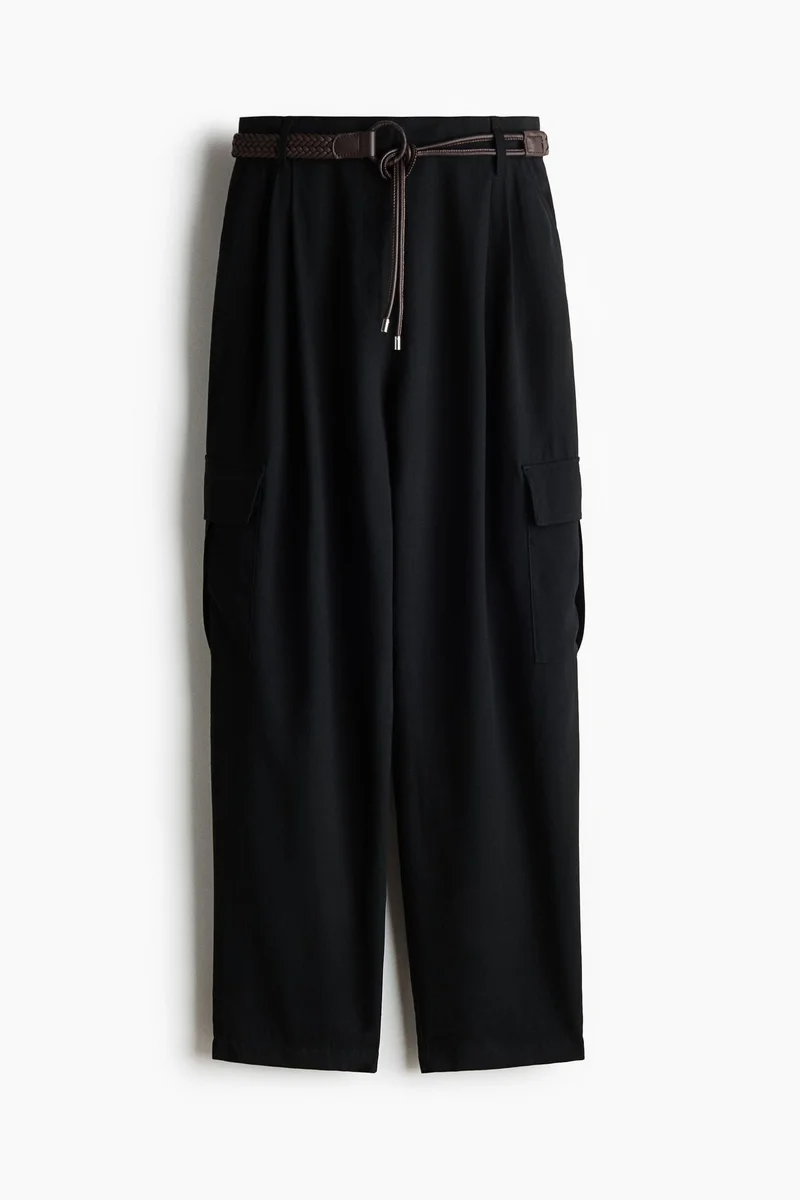 H&M Belted barrel trousers