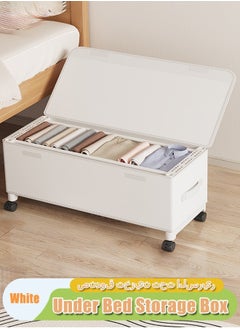 XiuWoo 67L Under Bed Storage on Wheels Metal Frame Underbed Storage Containers, Underbed Storage Boxes with Lid Visiable Window, Home Closet Organization Drawer Bins Organizer White, 77x30x29cm  - Image 1