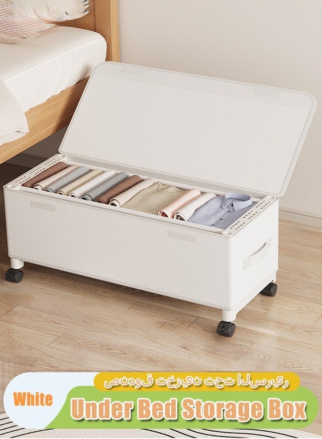 XiuWoo 67L Under Bed Storage on Wheels Metal Frame Underbed Storage Containers, Underbed Storage Boxes with Lid Visiable Window, Home Closet Organization Drawer Bins Organizer White, 77x30x29cm  - Image 1
