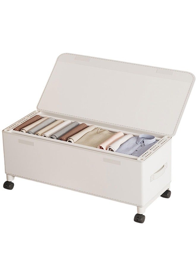 XiuWoo 67L Under Bed Storage on Wheels Metal Frame Underbed Storage Containers, Underbed Storage Boxes with Lid Visiable Window, Home Closet Organization Drawer Bins Organizer White, 77x30x29cm  - Image 2