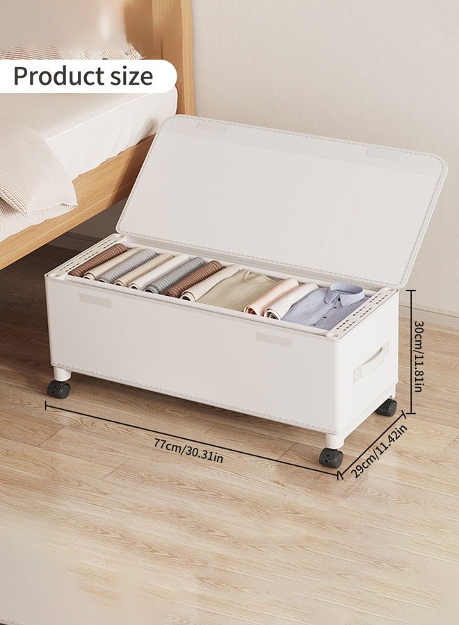 XiuWoo 67L Under Bed Storage on Wheels Metal Frame Underbed Storage Containers, Underbed Storage Boxes with Lid Visiable Window, Home Closet Organization Drawer Bins Organizer White, 77x30x29cm  - Image 3