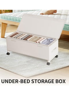 XiuWoo 67L Under Bed Storage on Wheels Metal Frame Underbed Storage Containers, Underbed Storage Boxes with Lid Visiable Window, Home Closet Organization Drawer Bins Organizer White, 77x30x29cm  - Image 5