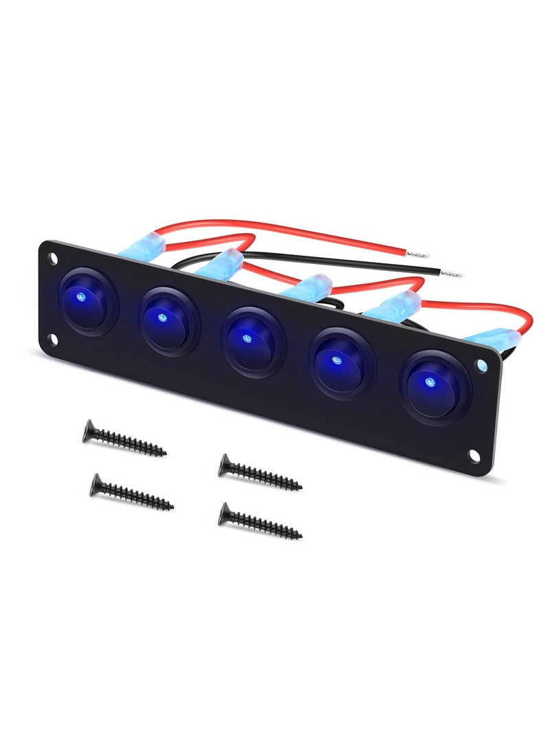 TLAXCA لوحة مفاتيح 5 عصابة 3 دبابيس مقاومة للماء مفاتيح تبديل تشغيل/إيقاف للسيارة والمركبة والمقطورة والشاحنة وسيارة الدفع الرباعي والقارب والسفينة 12V/20A - Image 1