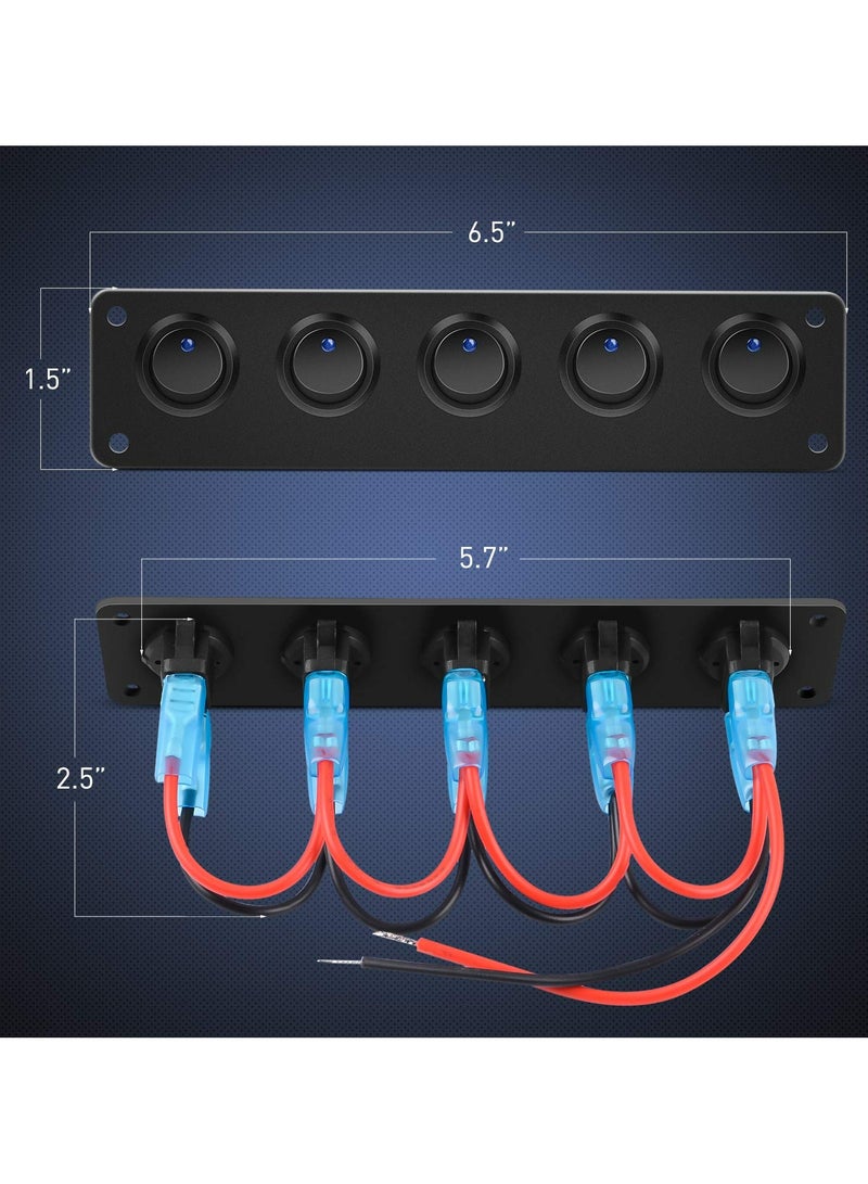 TLAXCA لوحة مفاتيح 5 عصابة 3 دبابيس مقاومة للماء مفاتيح تبديل تشغيل/إيقاف للسيارة والمركبة والمقطورة والشاحنة وسيارة الدفع الرباعي والقارب والسفينة 12V/20A - Image 2