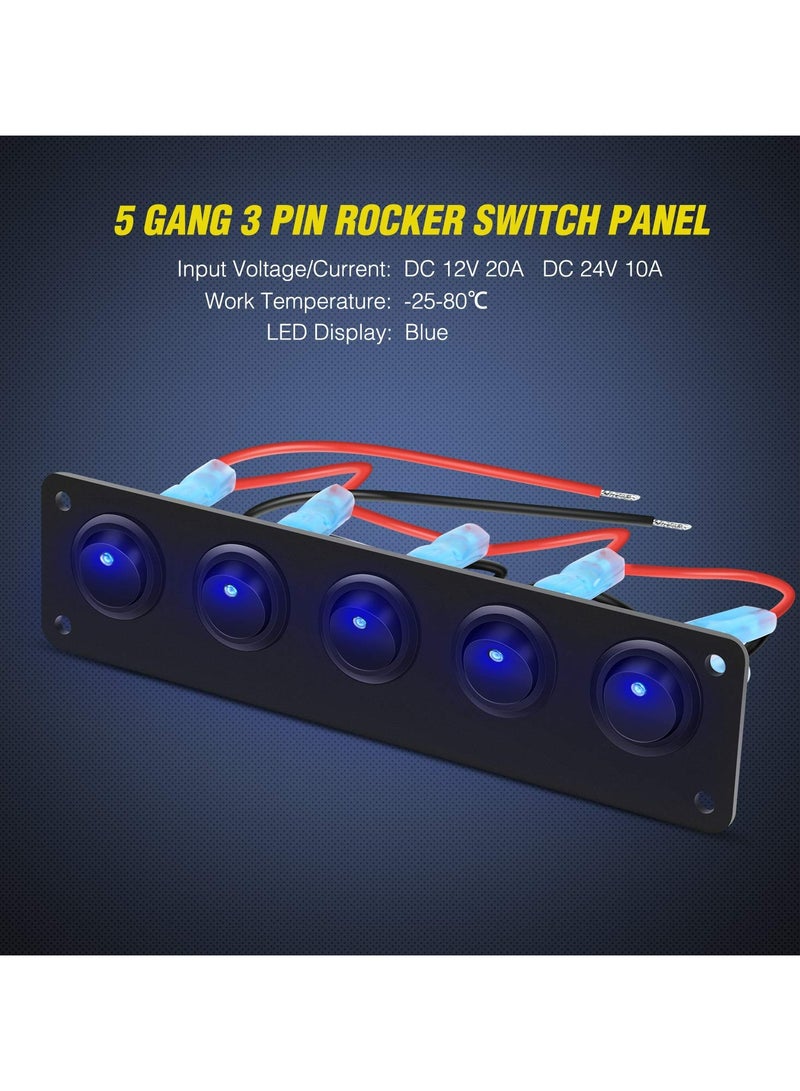 TLAXCA لوحة مفاتيح 5 عصابة 3 دبابيس مقاومة للماء مفاتيح تبديل تشغيل/إيقاف للسيارة والمركبة والمقطورة والشاحنة وسيارة الدفع الرباعي والقارب والسفينة 12V/20A - Image 4