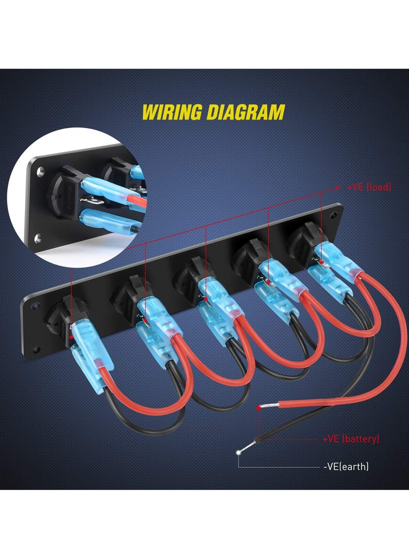 TLAXCA لوحة مفاتيح 5 عصابة 3 دبابيس مقاومة للماء مفاتيح تبديل تشغيل/إيقاف للسيارة والمركبة والمقطورة والشاحنة وسيارة الدفع الرباعي والقارب والسفينة 12V/20A - Image 5