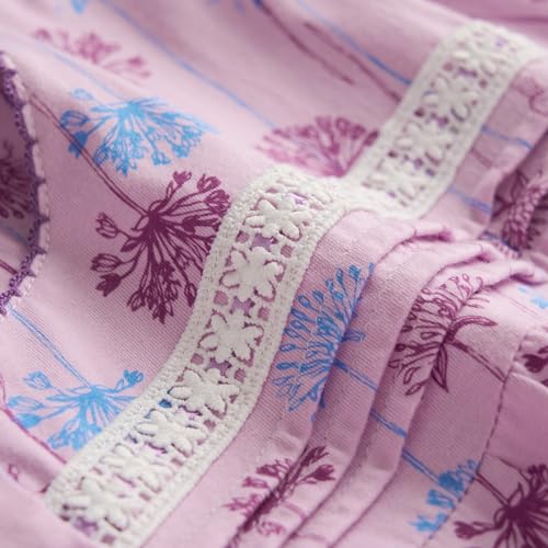 Keyocean Cotton Women Nightgown, Soft Comfy Lightweight Short Sleeves Ladies Nightdress, Danerlion Floral on Purple, XX-Large (XXL) - Image 5