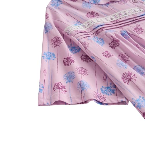 Keyocean Cotton Women Nightgown, Soft Comfy Lightweight Short Sleeves Ladies Nightdress, Danerlion Floral on Purple, XX-Large (XXL) - Image 4
