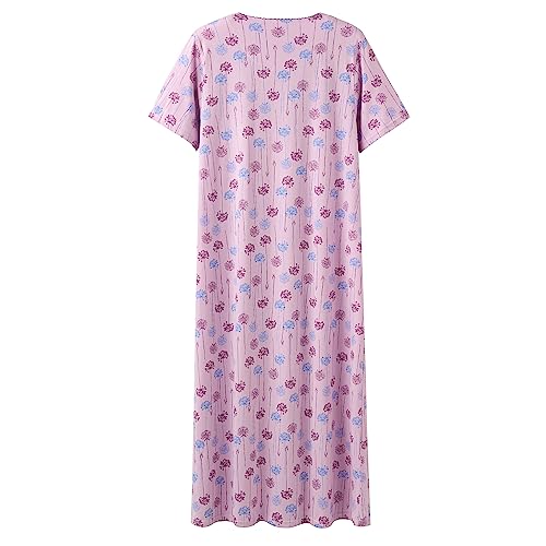 Keyocean Cotton Women Nightgown, Soft Comfy Lightweight Short Sleeves Ladies Nightdress, Danerlion Floral on Purple, XX-Large (XXL) - Image 2