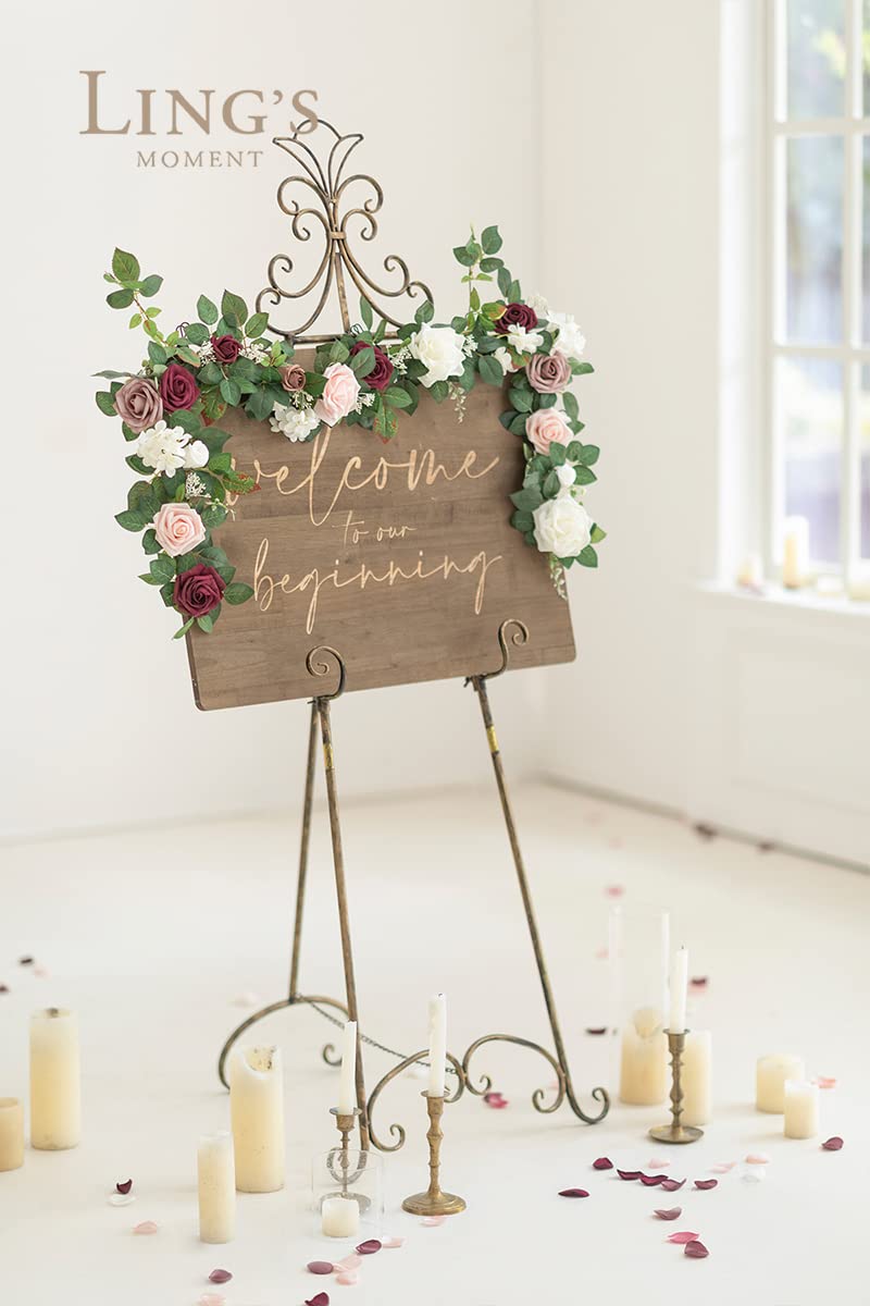 Ling's moment Ling's Moment Artificial Rose Flower Runner Rustic Flower Garland Floral Arrangements Wedding Ceremony Backdrop Arch Flowers Table Centerpieces Decorations (5FT Long  Dusty Rose Cream)  - Image 3