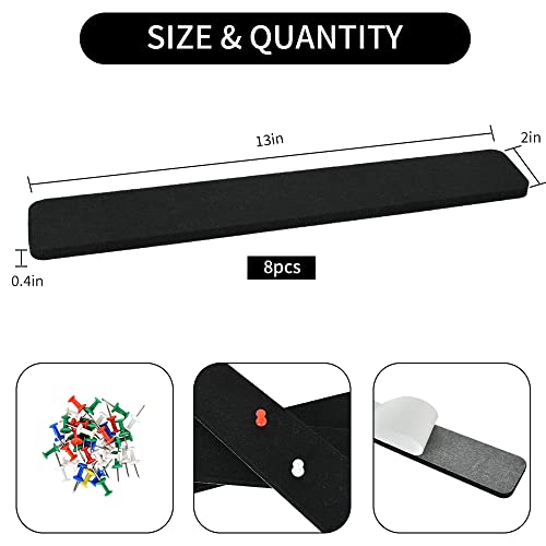 Vuzvuv 8 pcs Bulletin Board Bar Strips with 50 Pushpins & 10 Wooden Clip pins，Self Adhesive Cork Board for Wall，Felt Pin Board for School，Office Decor(Camel-Brown) - Image 2