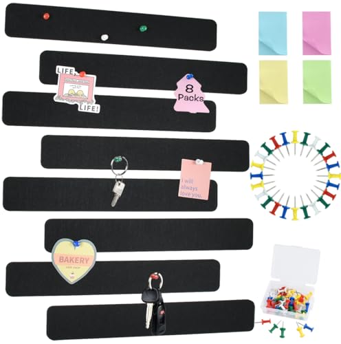 Vuzvuv 8 pcs Bulletin Board Bar Strips with 50 Pushpins & 10 Wooden Clip pins，Self Adhesive Cork Board for Wall，Felt Pin Board for School，Office Decor(Camel-Brown) - Image 5
