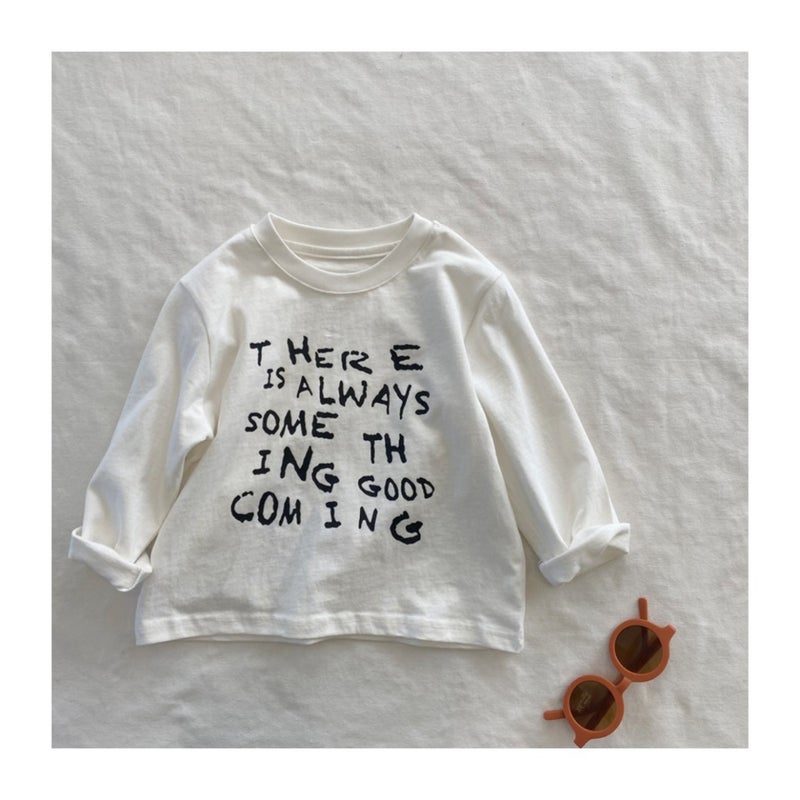New Cotton Children'S T White Comfortable Long Sleeve Letter Printed T-Shirt Base Shirt For Boys And Girls Baby - Image 1