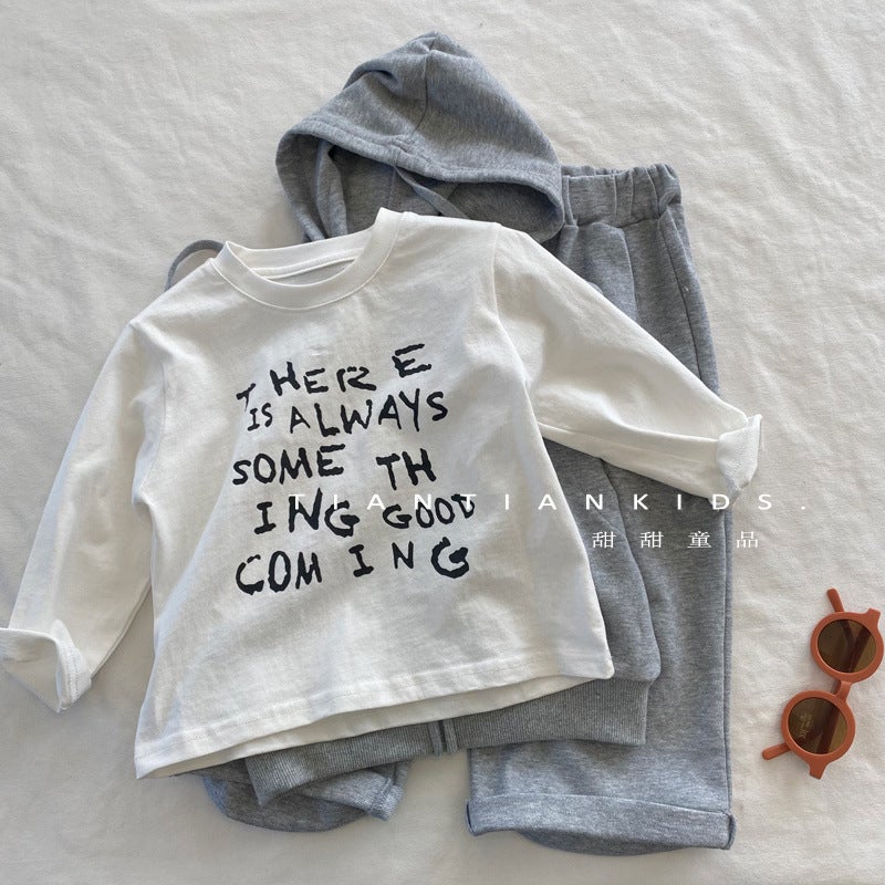 New Cotton Children'S T White Comfortable Long Sleeve Letter Printed T-Shirt Base Shirt For Boys And Girls Baby - Image 2
