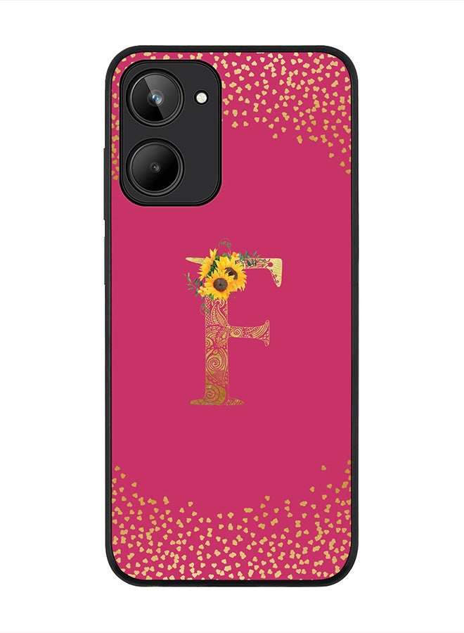Stylizedd Cover for Realme 10 4G Case , Rugged Black Slim fit Phone Cases   - Custom Monogram Initial Letter Mandala Floral Pattern Alphabet-F (Dark Pink Rose) - Image 1