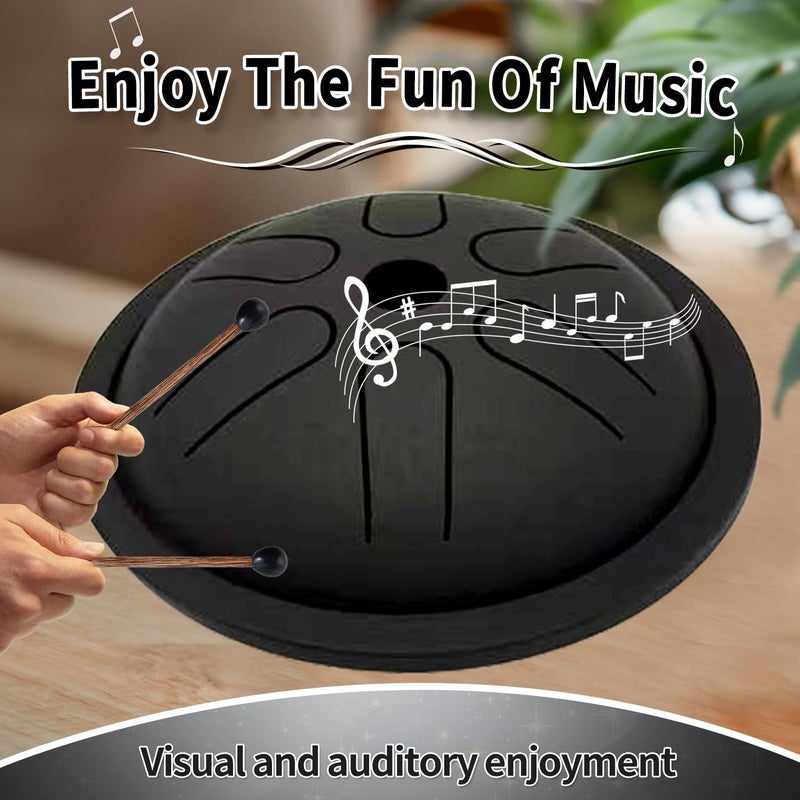 Yahpetes Steel Tongue Drum Musical Percussion Instrument Metal Rain Drum for Outside 5.5 Inch 6 Notes C-Key for Meditation Yoga Education Percussion with Bag, Music Book, Mallets (Black) - Image 4