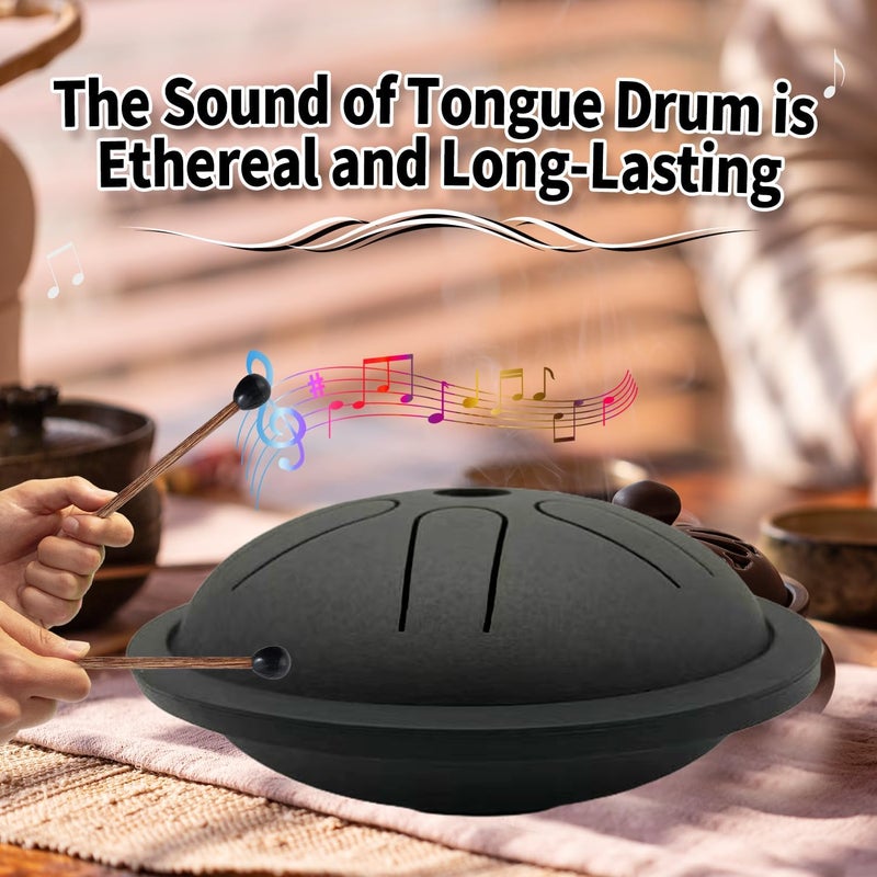 Yahpetes Steel Tongue Drum Musical Percussion Instrument Metal Rain Drum for Outside 5.5 Inch 6 Notes C-Key for Meditation Yoga Education Percussion with Bag, Music Book, Mallets (Black) - Image 3