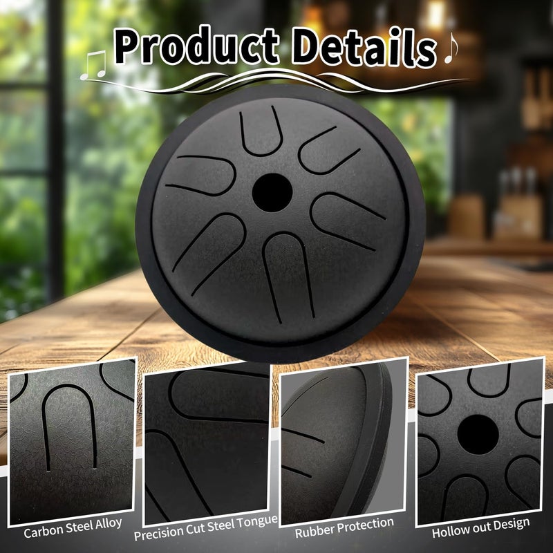 Yahpetes Steel Tongue Drum Musical Percussion Instrument Metal Rain Drum for Outside 5.5 Inch 6 Notes C-Key for Meditation Yoga Education Percussion with Bag, Music Book, Mallets (Black) - Image 5