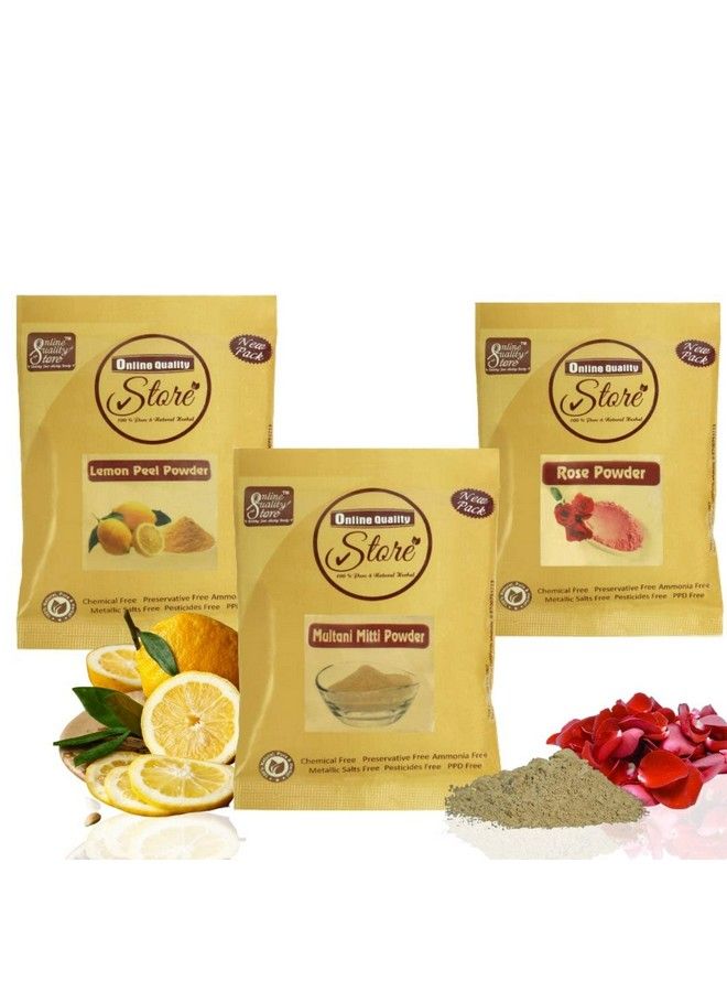 Online Quality Store Face Pack For Glowing Skin And Pimples Combo Of Lemon Peel Powder 50G With Multani Mitti Powder 50G And Rose Powder 50G Multicolor150 Gm - Image 2