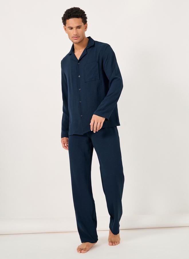 ستايلي طقم بيجامة بأكمام طويلة من القطن المجعد - Image 1