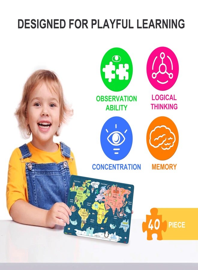 Fiddlys 40 Pcs Paperless Wooden Jigsaw Puzzle for Kids & Children Age 4+ Learning Educational Double Layered Wooden Puzzles with Bright Front & Back Print (The Astronaut) - Image 4