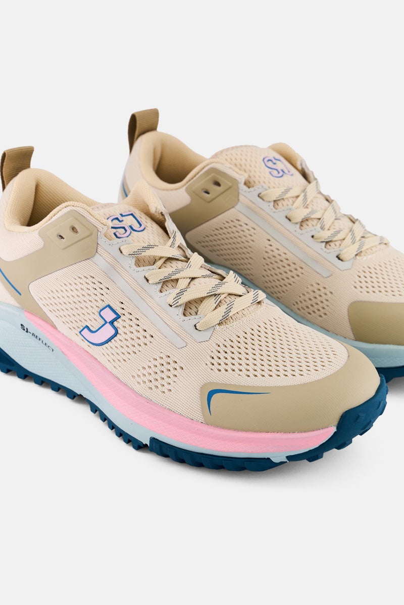 SJ Women Lace Up Running Shoes, Beige - Image 3