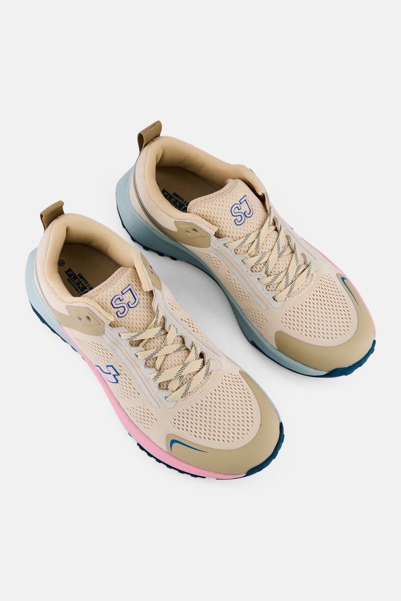 SJ Women Lace Up Running Shoes, Beige - Image 4