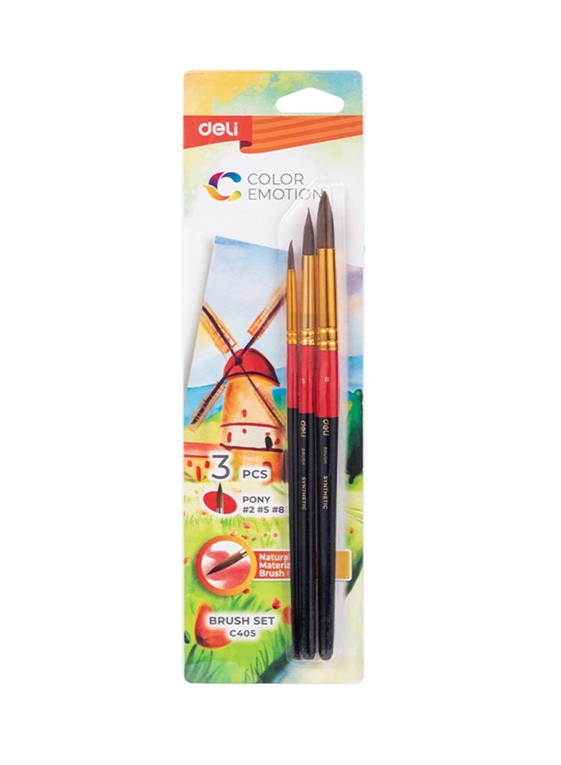 Deli 3-Piece Round Pony Brush Set - Image 1