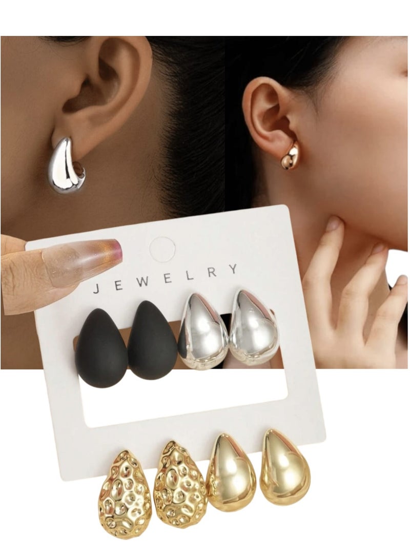 Jewelry Set of 8 Pieces of Trendy Colorful Water Drop Rectangular Earrings, with Colorful UV Deposits, Made of Lightweight and Anti-Corrosive Materials, and Finished with a Smooth Metal Finish. - Image 1