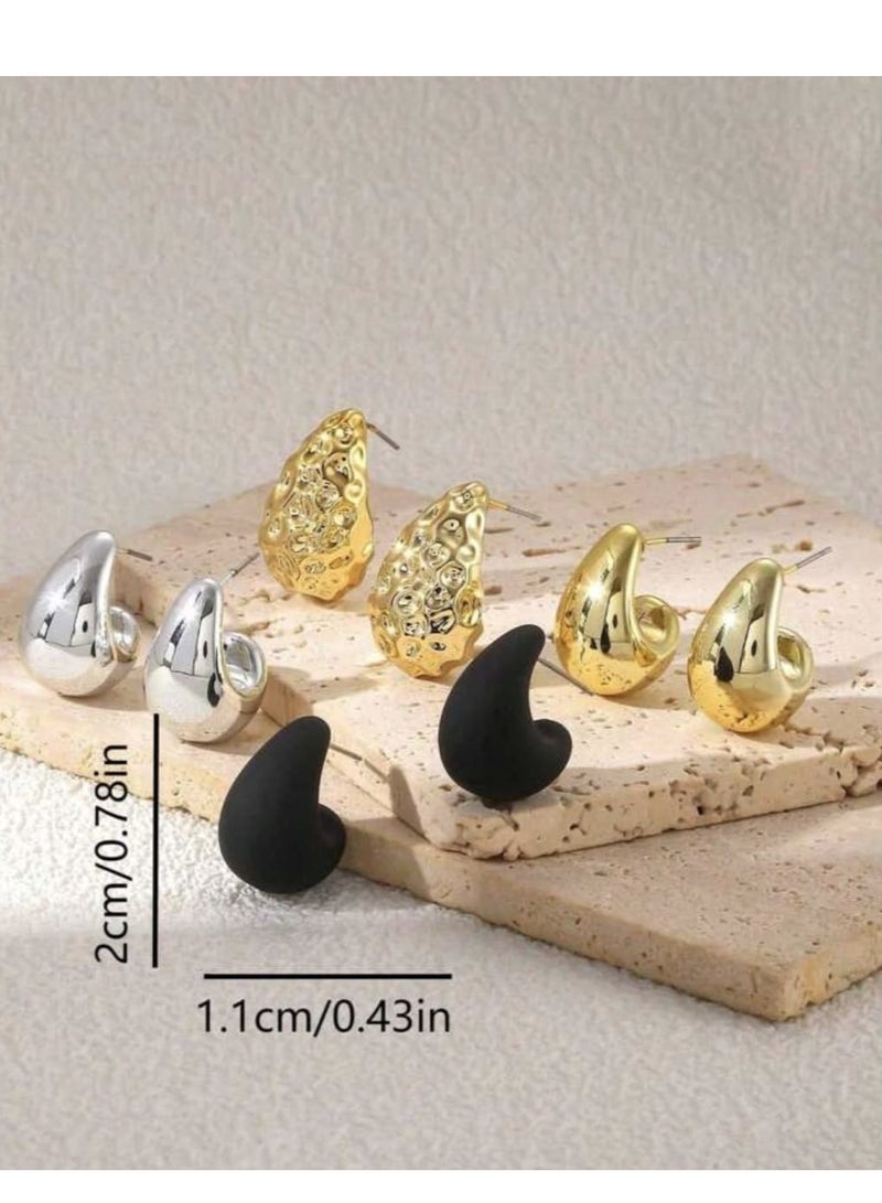 Jewelry Set of 8 Pieces of Trendy Colorful Water Drop Rectangular Earrings, with Colorful UV Deposits, Made of Lightweight and Anti-Corrosive Materials, and Finished with a Smooth Metal Finish. - Image 2